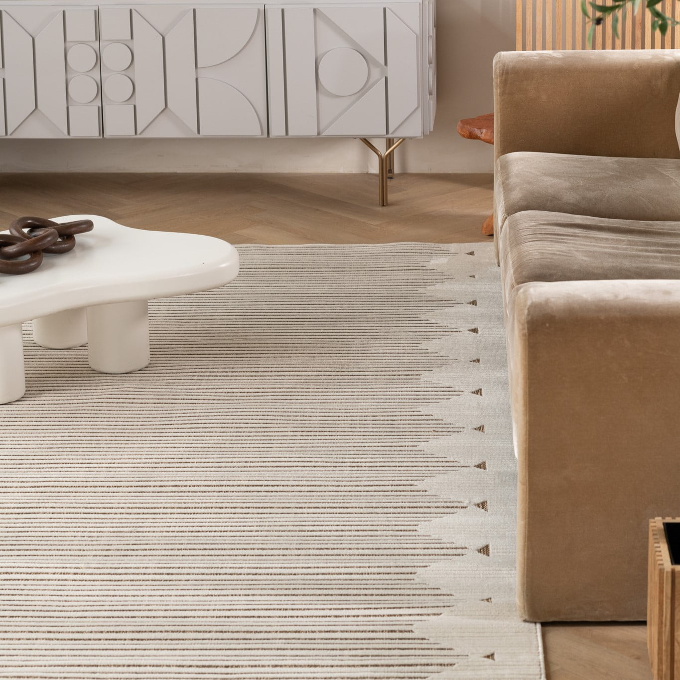 Tapis d'interieur/exterieur abstrait Rug Branch Maise, beige marron, moderne - Entree, couloir, salle de bain et cuisine