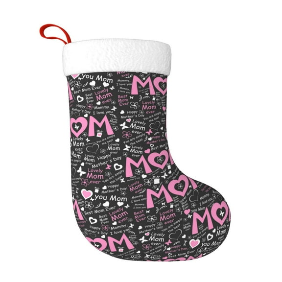Honeii Lovely Mom Ever for Christmas Stocking,Large Xmas Stocking,Holiday and Family Stocking for Fireplace Christmas Holiday Party Decoration