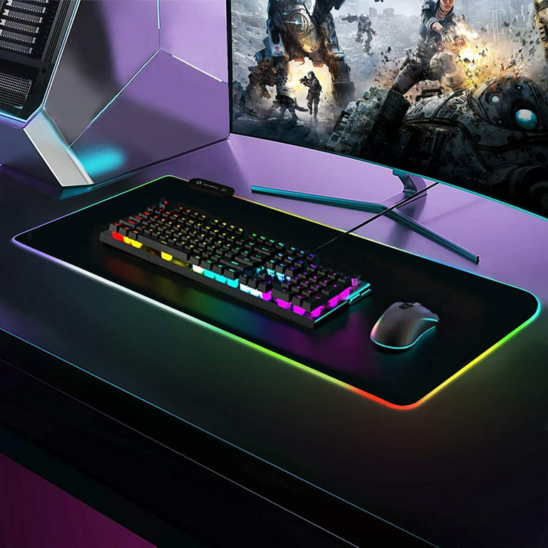 Large RGB Gaming Mouse Pad -15 Light Modes Touch Control Extended Soft  Computer Keyboard Mat Non-Slip Rubber Base for Gamer Esports Pros 31.5X11.8  in
