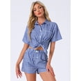 thumbnail image 2 of DARING DIVA 2 Pieces Plaid Pajama Short Sleeve Set Button Down Shirt XL Blue, 2 of 6