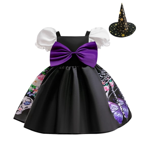 Cute Retro Witch Costume Dress for Teens Halloween Fancy Dress Party Cosplay Outfit Black 110