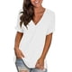 thumbnail image 3 of Dinheiro Camiseta Larga de Manga Corta con Cuello en V y Ajuste Relajado para Mujer, Blanco, XL,, 3 of 5