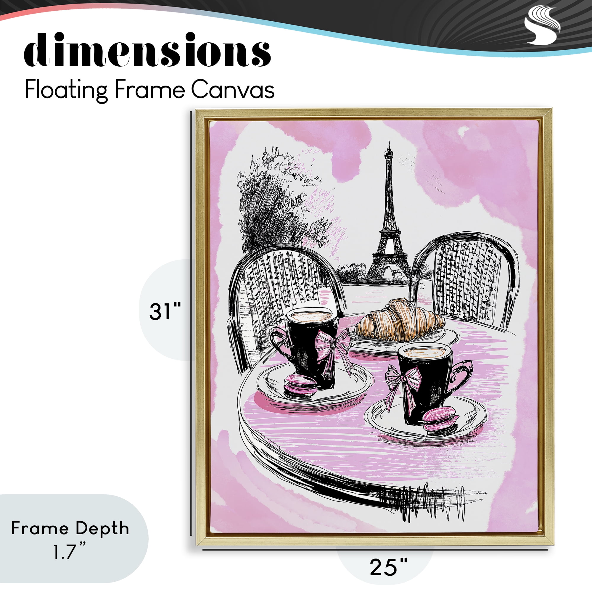 Stupell Industries Pink Parisian Cafe Breakfast Gold Framed Floater Canvas Wall Art, design by Jess Stempel
