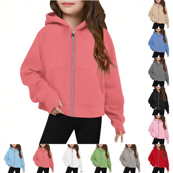 Bmisegm Girls Zip Up Hoodie Hooded Sweatshirt Jacket Kids Fall Fashion Winter Outfits Tops,Watermelon Red,5-6 Years