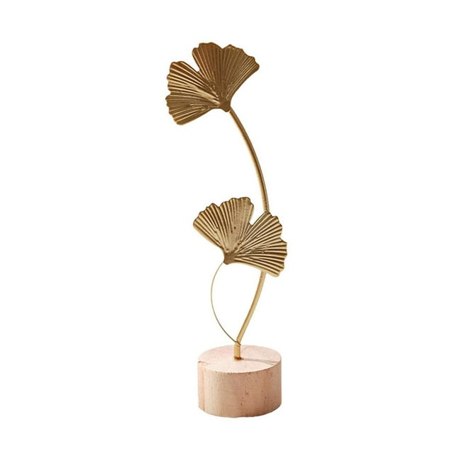 Golden Ginkgo Leaf Sculpture Nordic Style Home Decor Metal Handicraft Ornament For Living Room