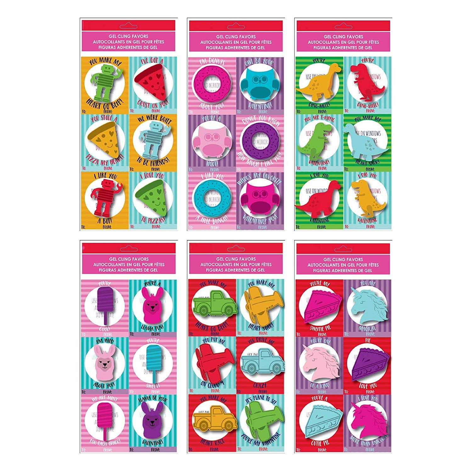 B-THERE Bundle of 36 School Kids Valentine's Day Card Window Gel Clings,  Unicorn, Owl, Donut, Llama, Lollipop, Truck, Plane, Robot, Pizza, Dinosaurs  - Walmart.com