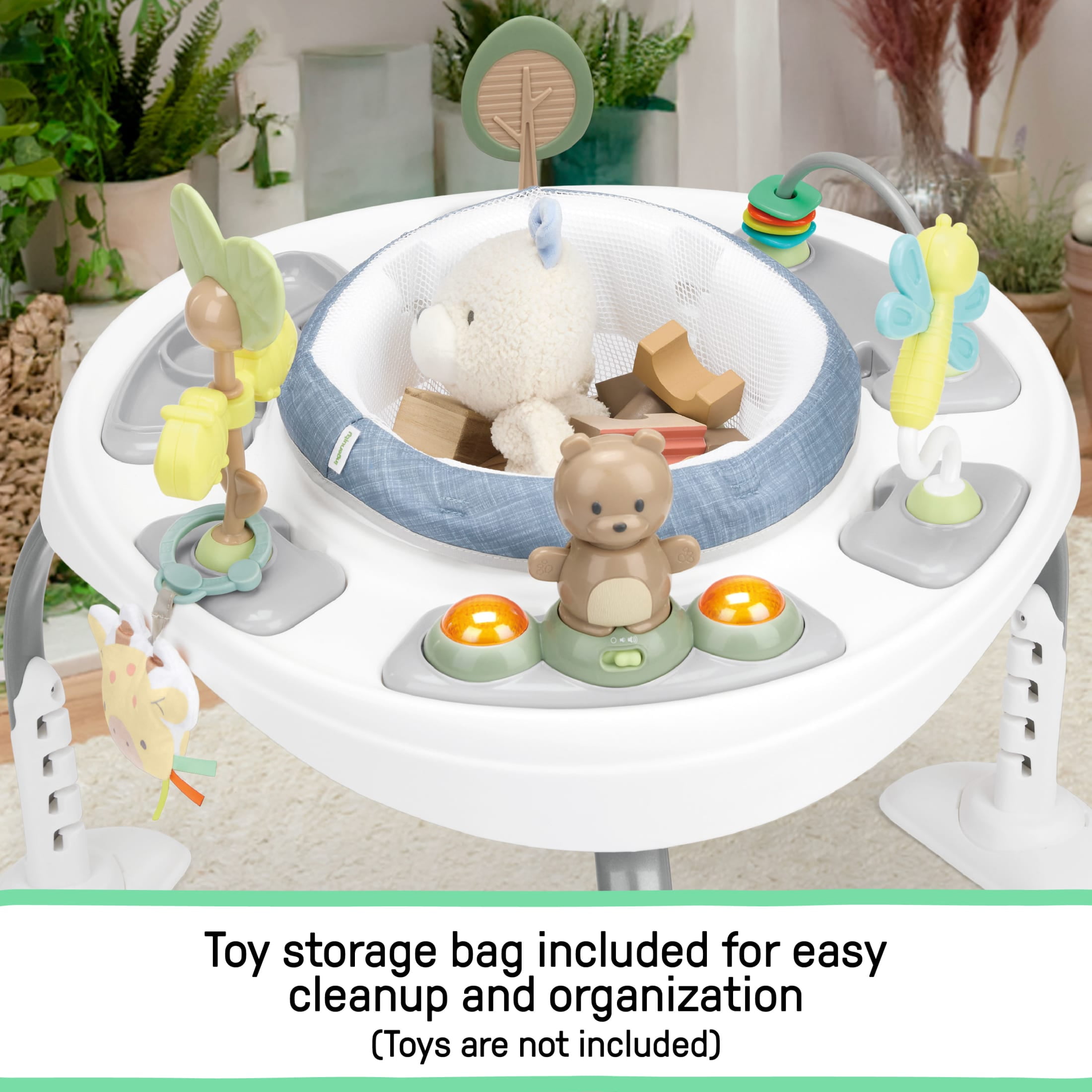 Ingenuity Bounce to Bloom 2-in-1 Activity Jumper & Table, Chambray, Ages 6–24 Months