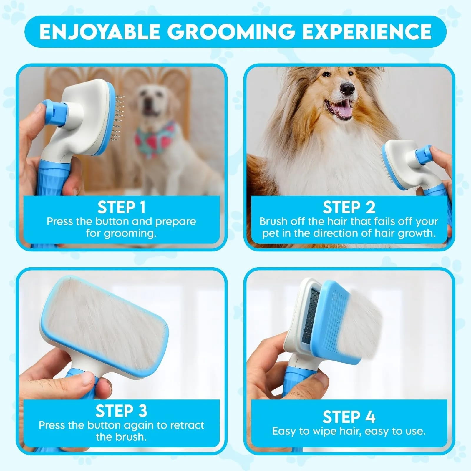 Self Cleaning Slicker Brush, Dog Cat Pet Grooming Brush, Shedding Brush, Comb Rake for Shedding