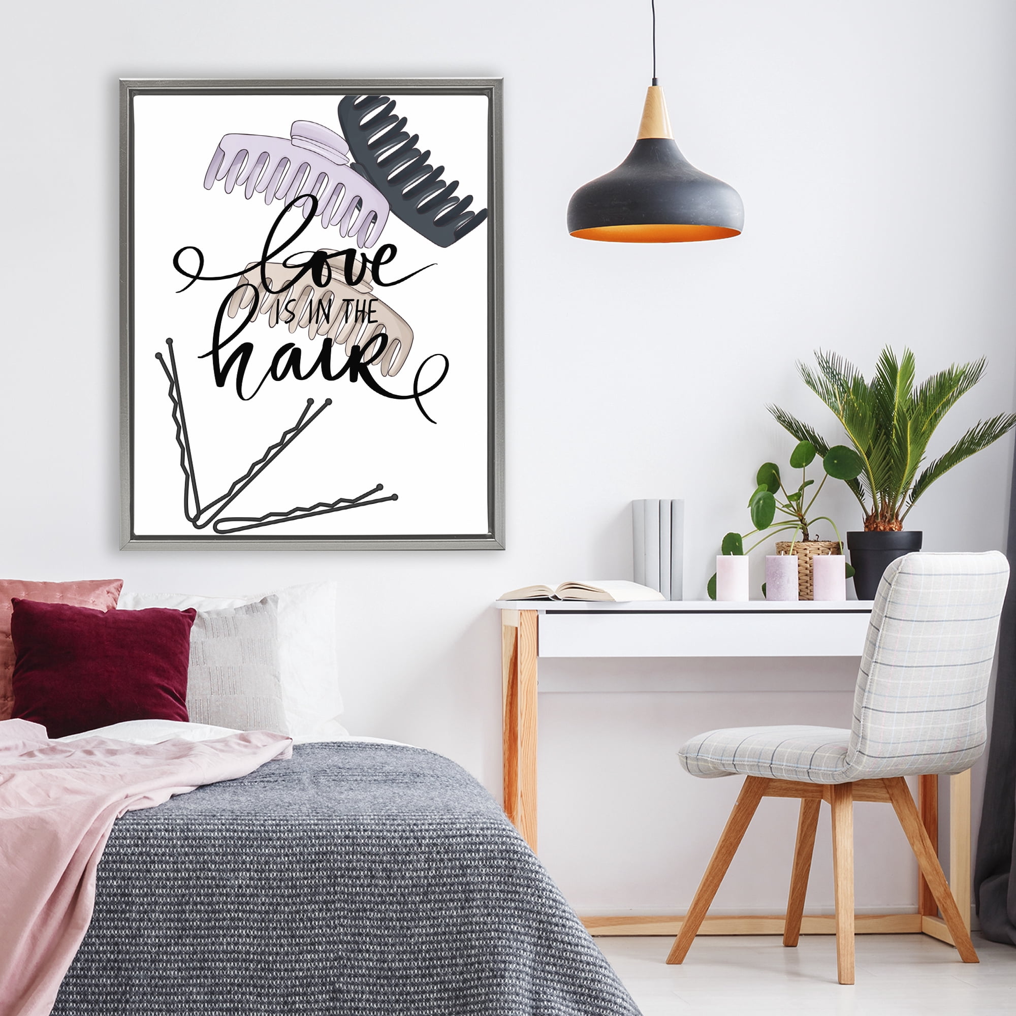 Stupell Industries Love Is In The Hair Gray Framed Floater Canvas Wall Art, design by Jesse Keith