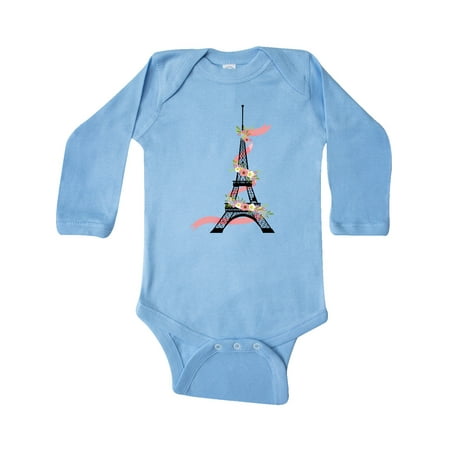 

Inktastic Eiffel Tower with Pink Ribbon and Flowers Gift Baby Boy or Baby Girl Long Sleeve Bodysuit