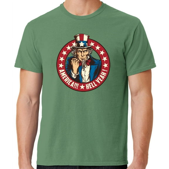 Mens America Hell Yeah Patriotic Cotton Tee Shirt, Small Safari Green