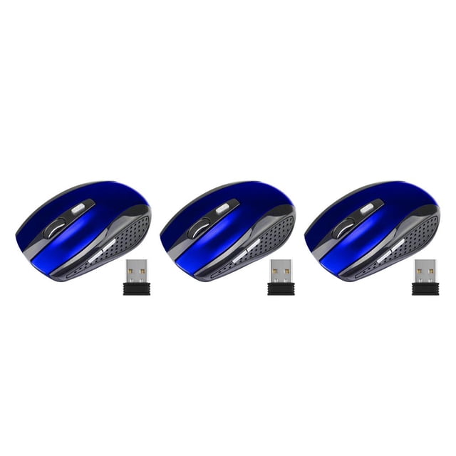crativent Computer 2.4Ghz Wireless Optical Mouse Quick Speed 6 Buttons Plastic Gaming Mice DPI Adjustable Portable Accessory Blue 3Set