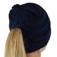thumbnail image 6 of C.C BeanieTail Soft Stretch Cable Knit Messy High Bun Ponytail Beanie Hat, Criss Cross Navy, 6 of 6