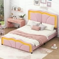 thumbnail image 3 of EUROCO Upholstered Full Platform Bed, Cartoon Bed with Adjustable Headboard and LED Light for Toddler Kids Teens Adults, No Box Spring Needed, Pink, 3 of 12