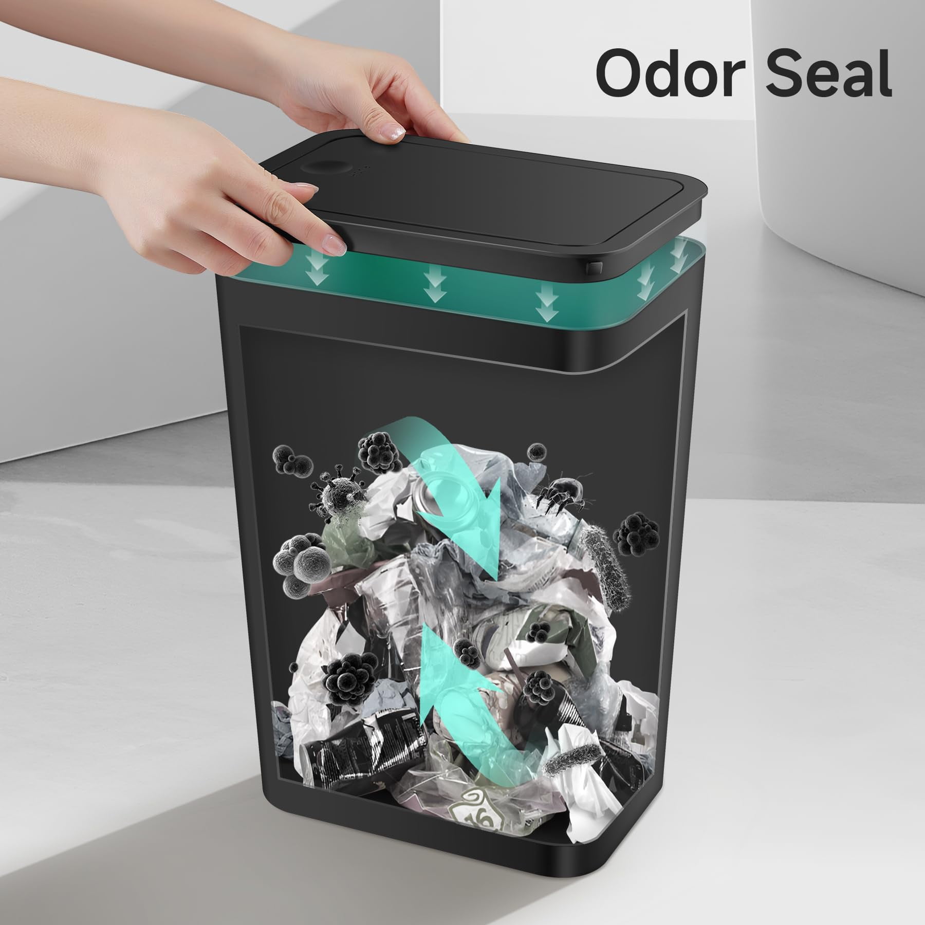 Garbage Can With Lid 4 Gallon/15 Liter Plastic Wastebasket 2 Pack Black