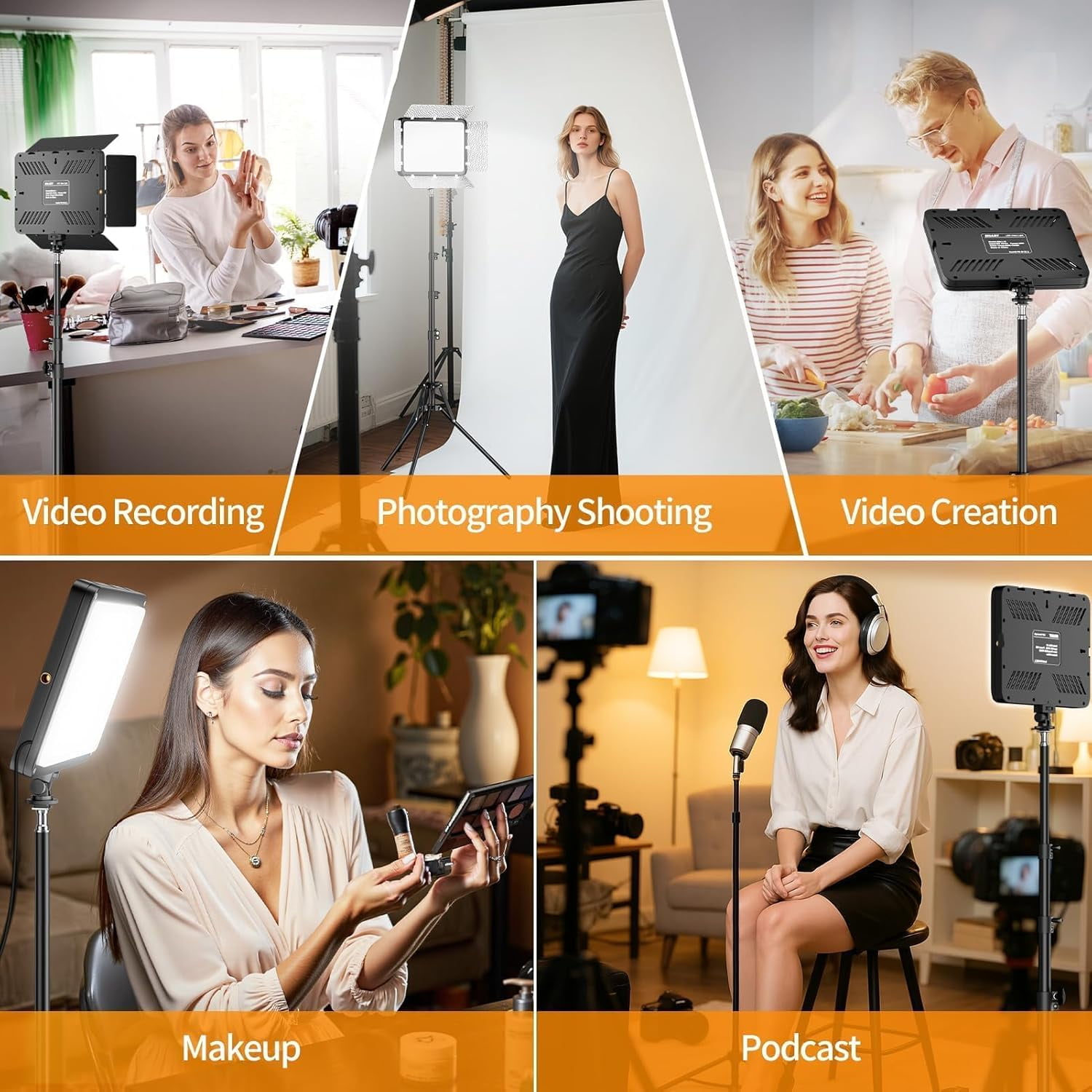 EMART LED Photo Light Kit 2 Pack, Studio Light with 60'' Tripod & Phone Holde, Upgrade 2800-7000K Dimmable for Video Recording