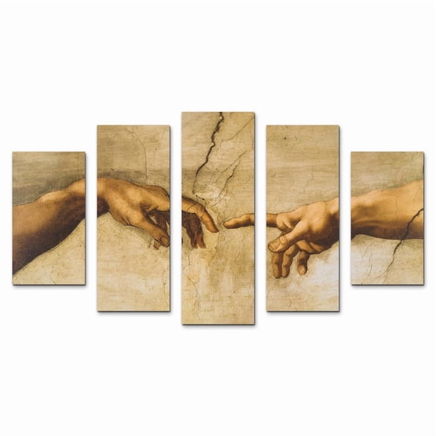 Juego de Cuadros Decorativos, Detalle Manos Creación de Adán, 5 Piezas, Ideal para Estudio y Sala, 150x80cm