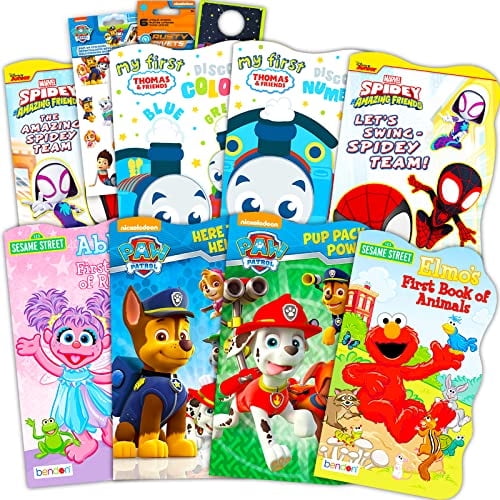 Conjunto de Libros de Cartón a Granel para Niños Pequeños, Niños ~ Paquete de 11 Libros de Cuentos con Sesame Street, Thomas and Friends, Spiderman, Paw Patrol y Más (Colección de Libros de Cartón)