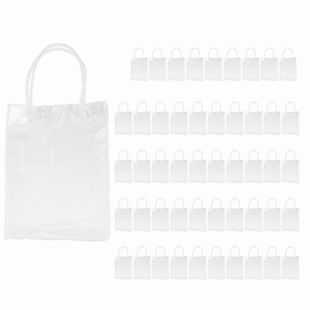 50 Bolsas de Regalo PVC Transparente con Asas, Plástico Reutilizables, Bolsa Compras para Fiesta Navidad