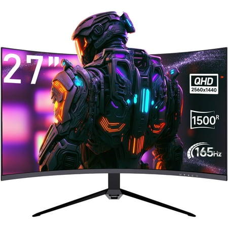 Krocisen 27" QHD2K Curved Gaming Monitor,165Hz/144Hz Computer Monitor,1ms, HDR,Built-in Speakers,2560x1440 for Office