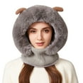 thumbnail image 5 of Women's 3-in-1 Winter Face Mask Beanie Hat, Full Coverage Balaclava Style with Cartoon Antlers, Adjustable Neck Warmer Scarf, Windproof Cold Weather Gear, Plush Trim - Grey, 5 of 6