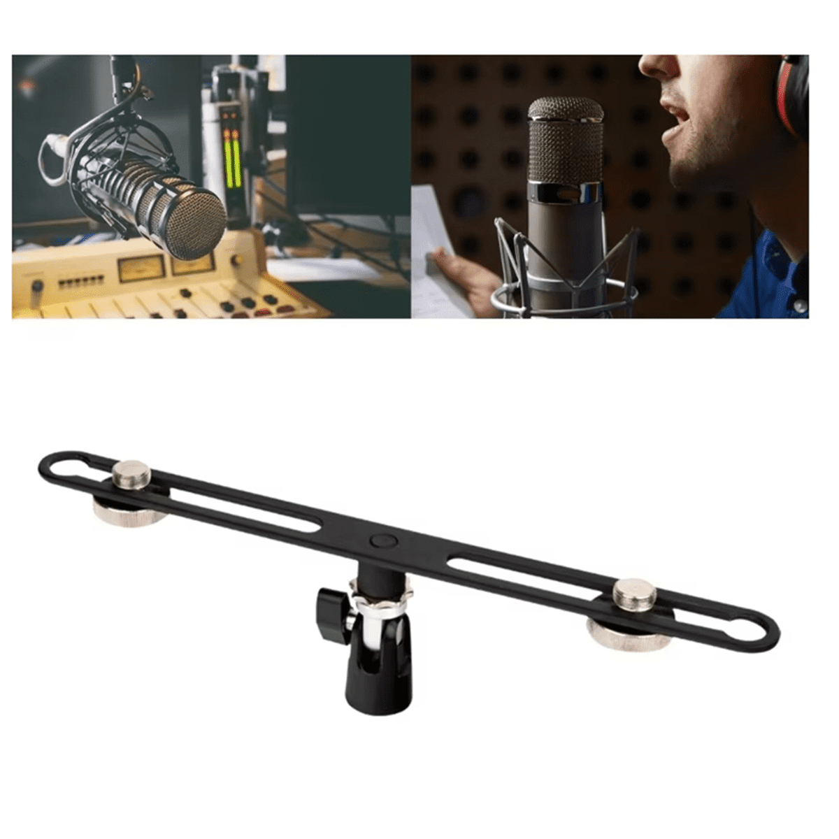 Dual Microphone Stand Extension Bracket for Studio Recording Adjustable Mic Mounts for Enhanced Sound Quality,1 x Dual Microphone Stand Extension Bracket,Black