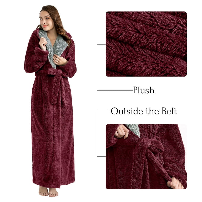 Robes for Women, LOFIR Full-Length Womens Robes, Soft Fleece Hooded Womens  Bathrobes, Plush Long Bath Robe with Side Pocket, Winter Warm Pajamas Gift