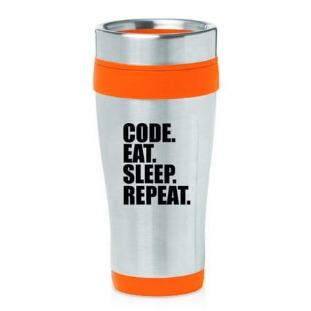 

16 oz Insulated Stainless Steel Travel Mug Code Eat Sleep Repeat (Orange)