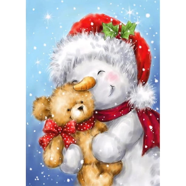 Kits de pintura de diamantes de 30 x 40 cm para Navidad, pintura de diamantes bordada con muñeco de nieve navideño completo, pintura de diamantes navideña con punto de cruz, manualidades con diamantes