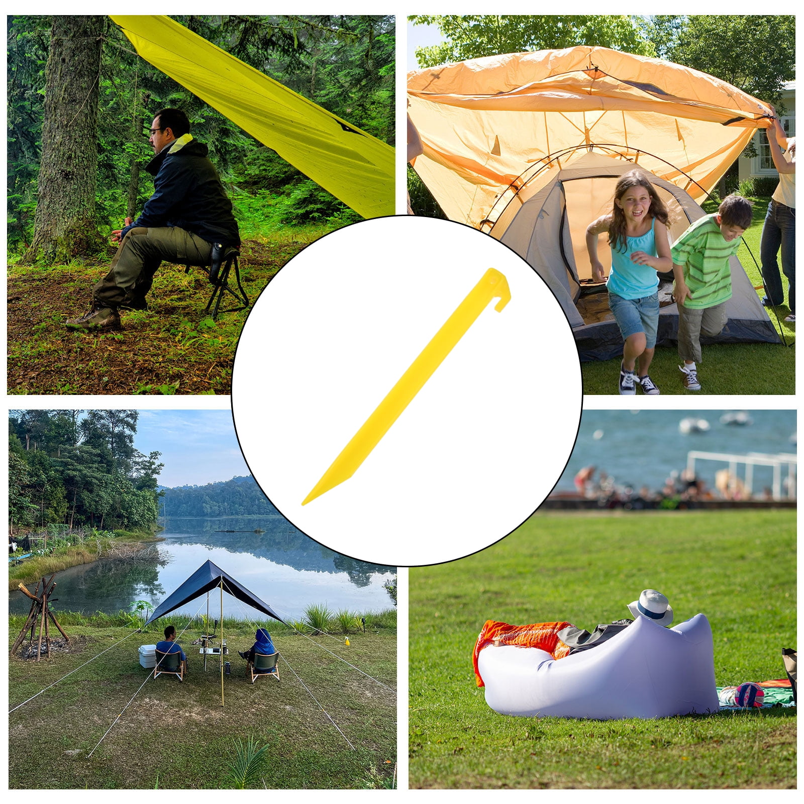 Uxcell 12 Inch Plastic Camping Tent Stakes Pegs with Hook Yellow 12Pcs