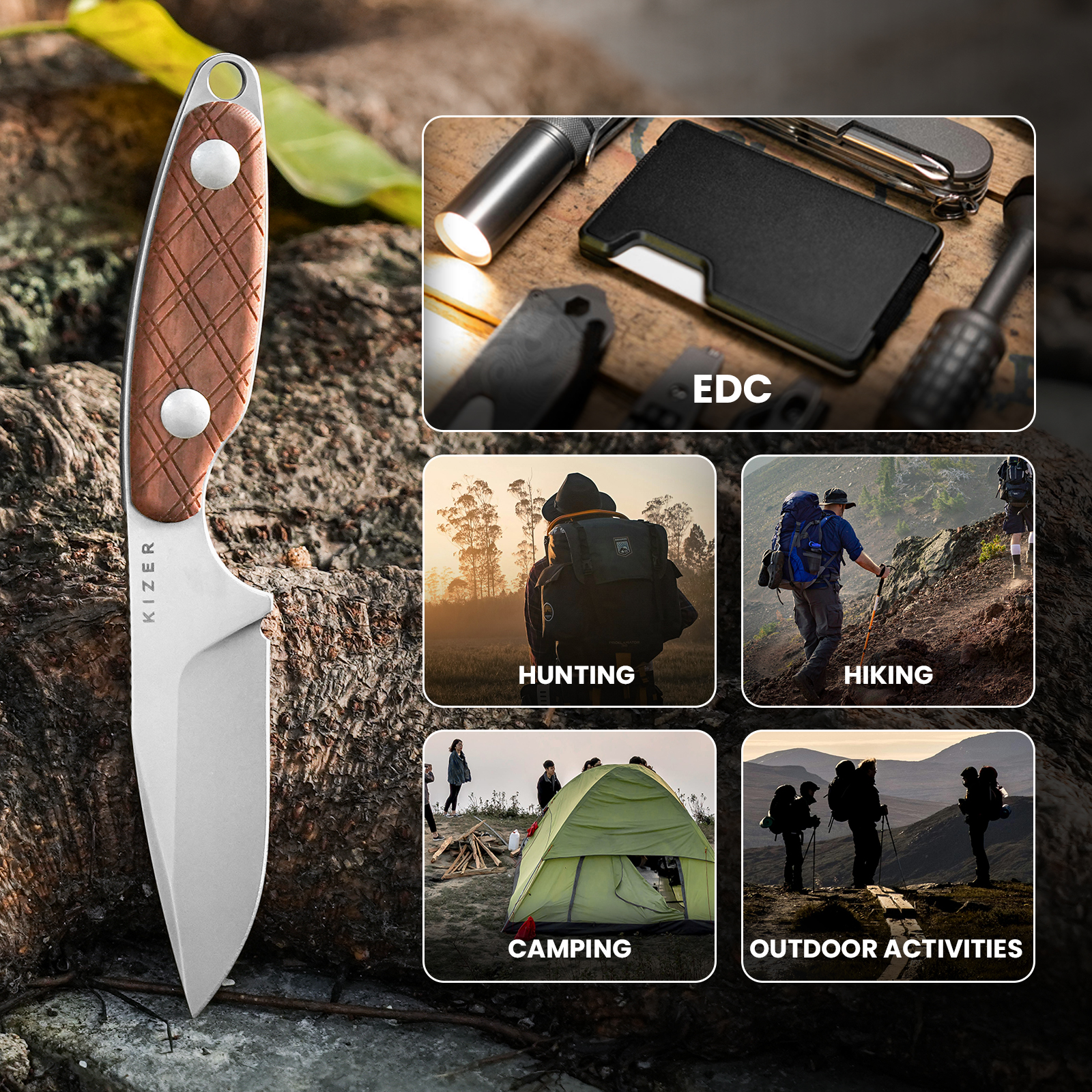 Kizer Muskrat Fixed Blade Knife S35VN Blade Mkuruti Handle Pocket Tactical Knives 1064A2