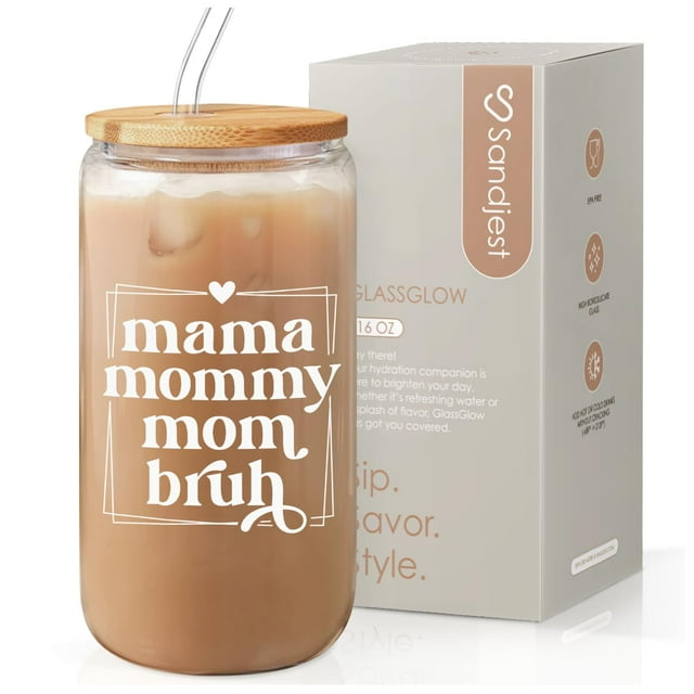Vaso de vidrio SANDJEST con tapa de bambú de 470 ml