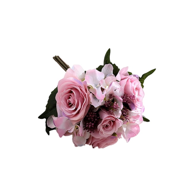 Xingzhi Artificial Flowers Bouquet Fake Hydrangea Heads Realistic Roses Party Home Decorative Table Wedding Display Decoration Light Purple
