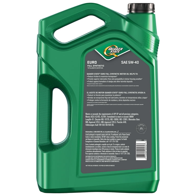 QUAKER STATE 5W-40 SP/A3/B4 4L 2缶 Quaker State Euro Automotive Full Synthetic 5W-40 Car Engine