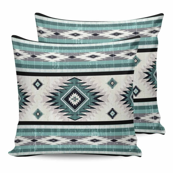 Outdoor Waterproof Throw Pillow Covers Set of 2 Turquoise Boho Aztec Decorative Pillowcases Outdoor Pillows Cushion Case 16x16 Inch Southwest Tribal Geometric Patio Pillows for Couch Sofa Bed Garden