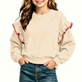 thumbnail image 2 of BLVB Crewneck Sweatshirts for Little Girls Cute Ruffle Pullover Long Sleeve Casual Spring Fall Tops for Kids(Beige,3-4 Years), 2 of 6