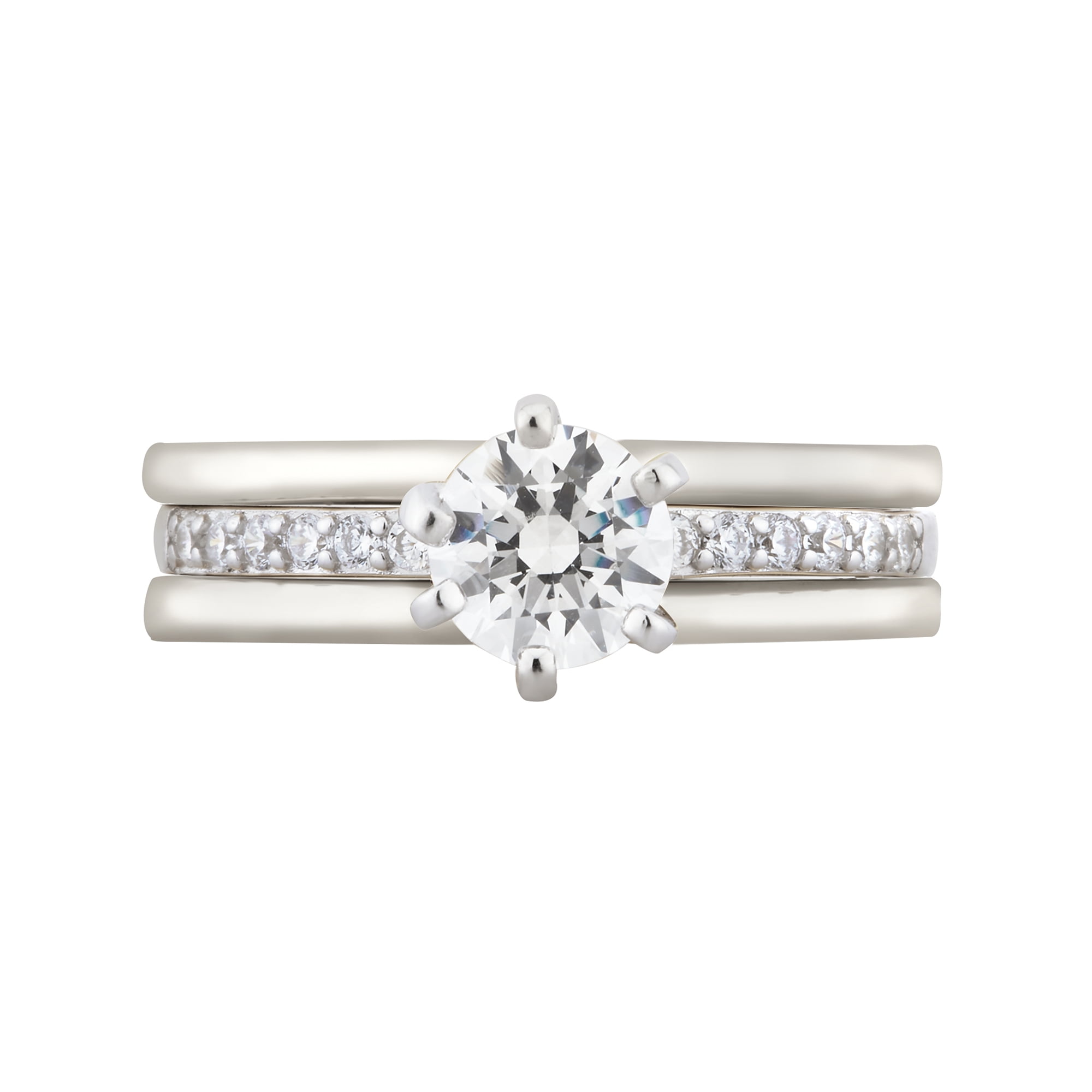 1-3/4 Carat T.W. Round Swarovski Sterling Silver Solitaire Trio Bridal Set