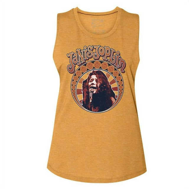 Janis Joplin Nouveau Circle Antique Gold Ladies Muscle Tank 2Xl
