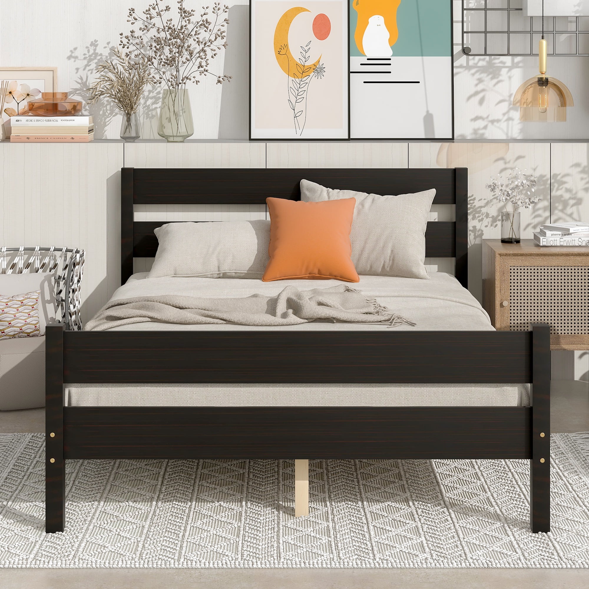 Bellemave Full Bed Frames,Wood Platform Bed with Headboard and Footboard, Full Size Sleigh Bed with Wood Slat Support, No Box Spring Needed (Espresso)