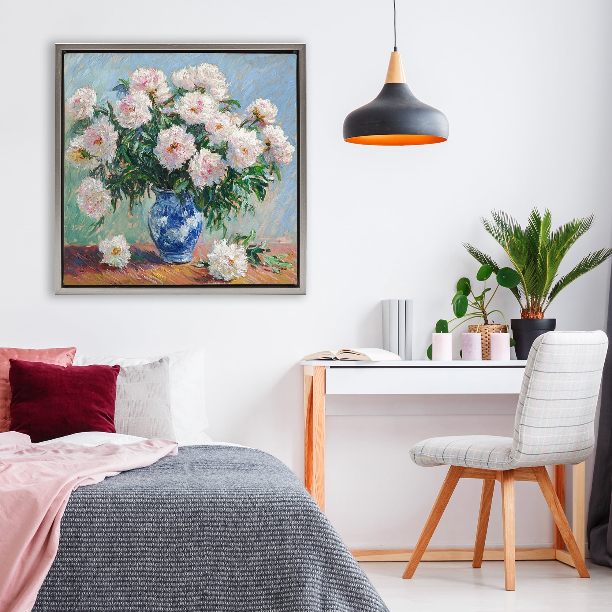 Stupell Industries Peonies in Blue Vase Gray Framed Floater Canvas Wall Art, design by Tina LeCour
