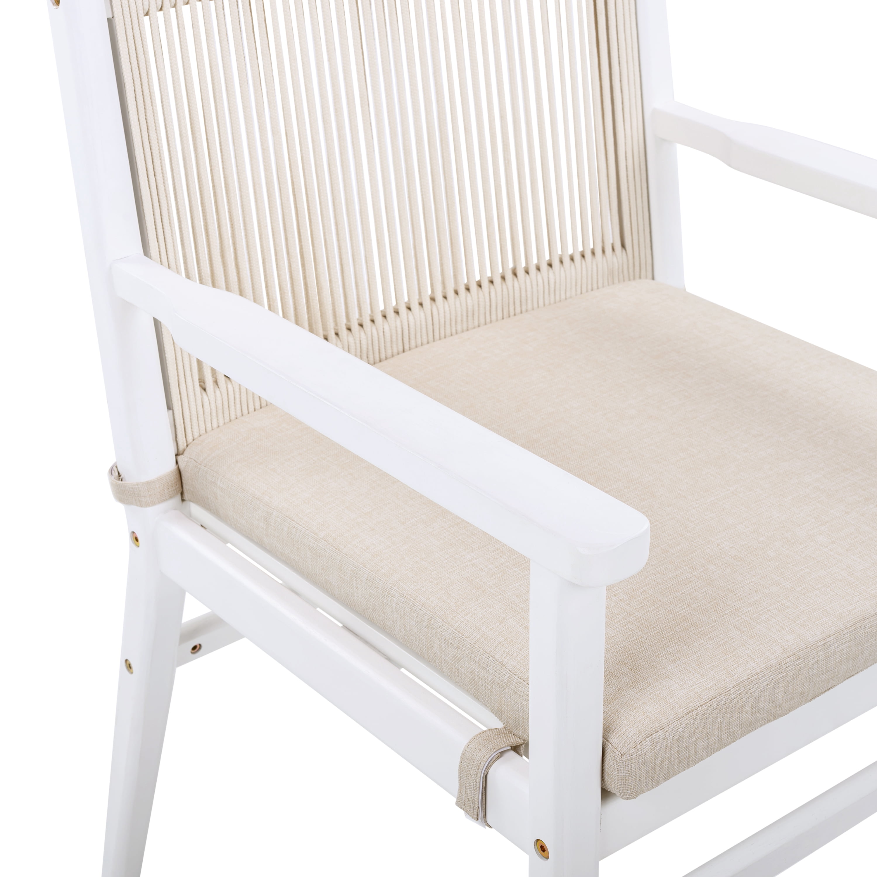 MAYEERTY 2 - Piece Outdoor Dining Chairs Acacia Wood Patio Armchair White Frame Rope - Design Back 400lbs Weight Capacity