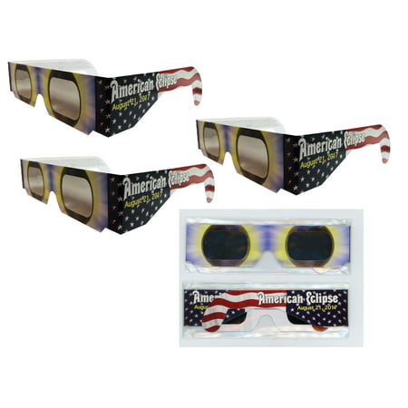 Solar Eclipse Glasses - 3 Pairs Sleeved - AMERICAN FLAG -ISO Certified, CE Approved- Sleeved - Solar