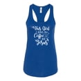 thumbnail image 2 of Wild Bobby This Girl Runs On Coffee And Jesus Inspirational/Christian Women Racerback Tank Top, Royal, Large, 2 of 5