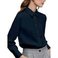 Wataxii Women's Chiffon Button Down Shirt Classic Long Sleeve Collared