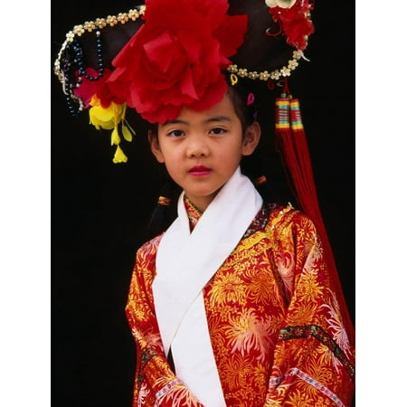 Portrait of Girl Dressed in Traditional Manchurian Costume, Chengde, China Print Wall Art By Keren Su