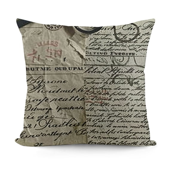 YINGXI  Decorative Ramie Square Throw Pillow Cover Cushion Case Vintage Khaki Background Words Pattern Toss Pillowcase (for Living Room, Sofa) 12x12in