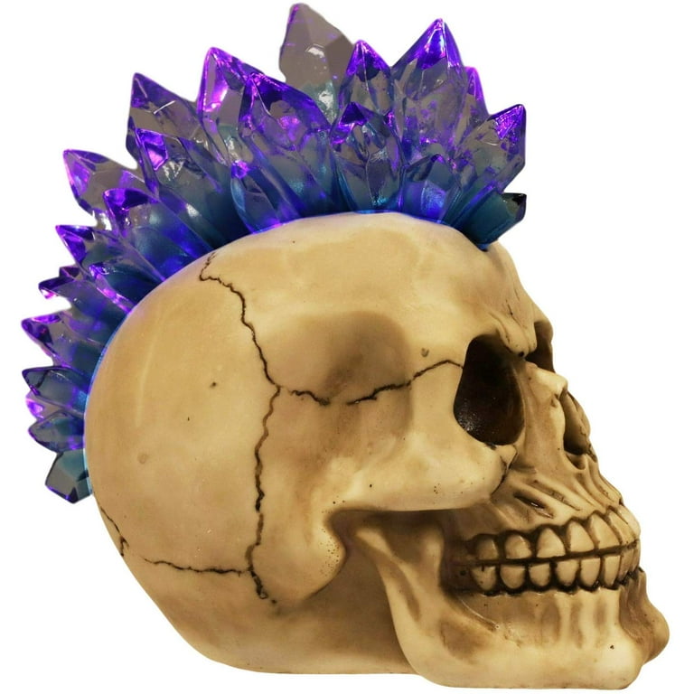 Ebros Colorful LED Light Mohawk Crystal Hair Cranium Skull