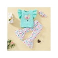 thumbnail image 2 of aturustex Toddler Kid Girl Easter Clothes Set Bunny Print Tops Rainbow Rabbits Pattern Flare Pant Headband 3Pcs Summer Set, 2 of 9