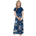 thumbnail image 5 of GERsome Girl's Short Sleeve Dress Patchwork Floral Print Loose Casual Long Maxi Dress with Pockets for 4-14 Years Kids, 5 of 8