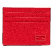 Fendi Red Calfskin Grained Leather Logo Card Case Wallet 7M0164